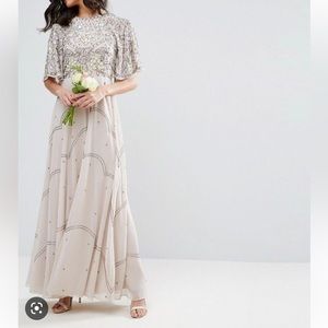ASOS WEDDING Embellished Floral Flutter
Sleeve Maxi Dress. Size 0